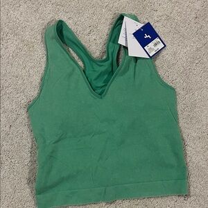 JoyLab Green Slim Fit Ribbed Seamless Tank with Built In Sports Bra